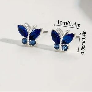 New Delicate Blue glass Butterfly stud earrings